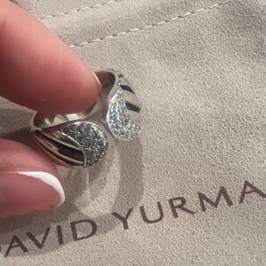 David Yurman Silver Sculpted  Cable Ring with Diamonds